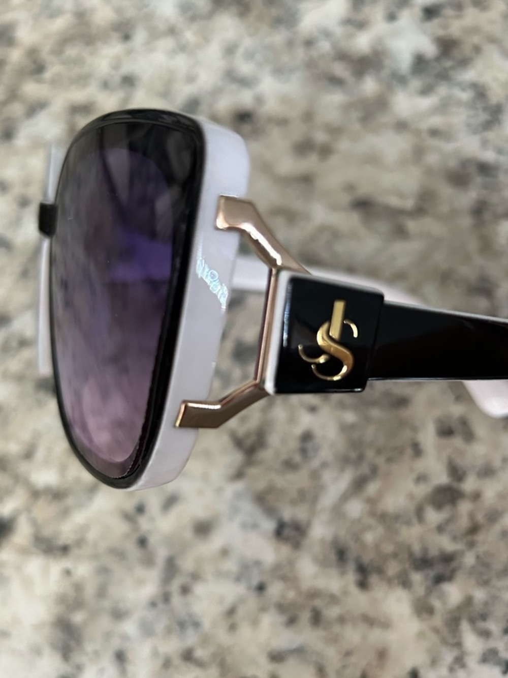 Jessica Simpson Oversized Square Sunglasses White Black Gold JS Logo Purple Tint - Picture 7 of 13
